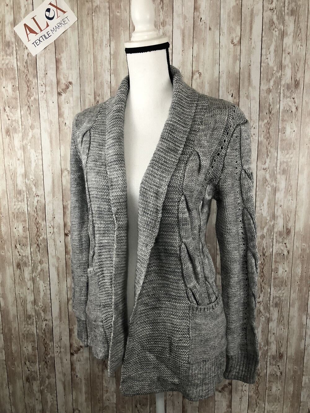 Anna Field Cardigan Womens Medium Sweater Open Front Cable Knit Gray N123